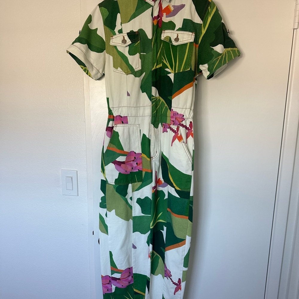 Floral Green and White Jumpsuit